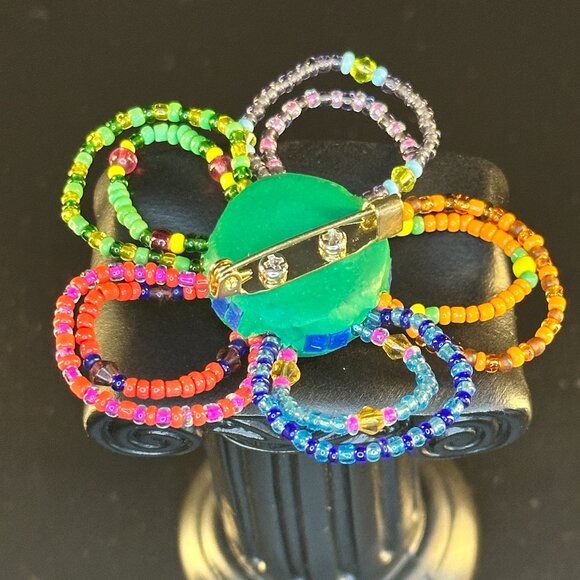 🌸 Handmade Beaded Flower Brooch – Multicolor Boho Statement Pin - Indian - Picture 2 of 2